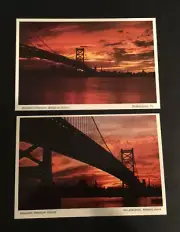 Lot (2) Vintage Philadelphia, PA Postcard Benjamin Franklin Bridge Sunset