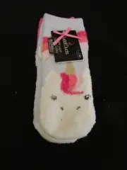 2 Pair Cuddl Duds Girls Unicorn Pink Double Layer Slipper Socks - Size 9-4