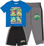 [Nickelodeon] Teenage Mutant Ninja Turtles Boys 3-Piece Pants Set - Short Sleeve Tee, Shorts, & Jogger TMNT 3-Pack Bundle Set