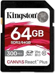 Kingston 64 GB Canvas React Plus SD Memory Card, Black