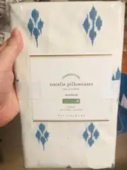 Pottery Barn Natalie Ikat Standard Pillowcases Set 2 Ivory Blue Cotton Pair
