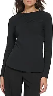 [DKNY] Women's Draped Crewneck Long Sleeve Knit Top