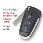 Keyless Go Remote Car Key Fob 3 Buttons for Audi A3 S3 2012 2013 P/N: 8V0837220