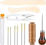 WONVOC 12 Pcs Bookbinding Tools Kit, Bone Folder Paper Creaser, Sewing Awl Tool, Waxed Thread, Large Eye Needles, Scissors for Leathercraft Bookbinding and Scrapbooking
