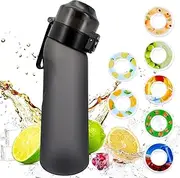 Sports Air Water Bottle, 650ML Scent Water Cup with 7 Flavour Pods, 0% Sugar Water Cup BPA Free With Straw, Sports Water Bottle Suitable for Outdoor Sports (Matte Black)