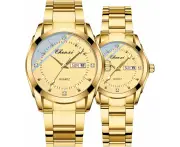 Couple Watches Business Dress Watch Golden Watch Men and Women Romantic Couple Pair Quartz Watches Valentines Couple Matching Watch Stainless Steel Calenda