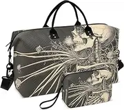 [ZRYSMY] Skeleton Black White Duffel Bag for Traveling, Travel Bag Gym Bag, with Multiple Interior Pockets Shoulder Weekender Bag for Women Men with Toiletry Bag 20.5L x 1.9W x 13.8H, Multi-Colored, one