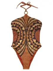 [Pin-Up Stars] Pin-Up Stars-Intreccio Africano Beachwear Marrone-Donna XS