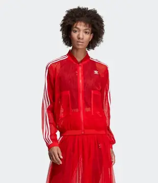 【豬豬老闆】ADIDAS ORIGINALS TRACK JACKET 艷紅色 透明薄紗 立領外套 女款 DW3890