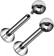 [Generic] Implant Grade Titanium Internally Threaded Ball Top Flat Back Labret Stud Earring Body Piercing Colour Anodizing