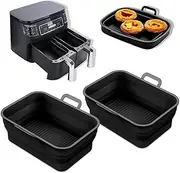 Vangerute Collapsible 2-Pack Air Fryer Silicone Liners for 8QT & 10QT NINJA Foodi Dual, Rectangular Air Fryer Silicone Pot, Reusable Silicone Air Fryer Basket for Air Fryer Accessories(Black)