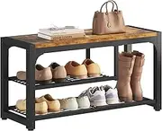 HOMEFORT Shoe Bench,3 Tiers Shoe Rack Bench,31.5" Shoe Storage Bench for Entryway, Retro Industrial Entry Bench with Mesh Shelves and Boot Storage,for Front Door Entrance, Rustic Brown