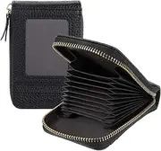 [Yuanchu] RFID Blocking Wallet For Women, 9 Organ Credit Card Holderand and 2 Coin Banknote Bit with 1 ID Window 1 Slim Card Slot, Small Wallets Compact Leather Zipper Purse, Black, 11 x 7.5 x 2.8cm