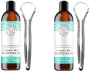 2 Pieces Coconut Oil Mouthwash,Natural Coconut Min-t Mouthwash With Tongue Scraper,Gentle Cleaning Rinse Used To Promote Oral Health And Combat Bad Breath,100ml