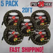 5-PACK Pig hog PCH20RAR 20ft 1/4in Right to 1/4in Straight Cable - Rasta Stripes