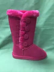 New Girls Link Fuchsia Anissa-3K Faux Fur Trim Shearling Boots w/Buttons size 2