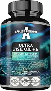 Ultra Fish Oil 1000mg with Vitamin E, 180 Softgel Capsules, High Strength Omega 3 with 500mg EPA and 250mg DHA, 6 months supply, Fatty Acids (EFAs) - by Apollo's Hegemony