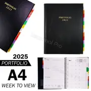 2025 Portfolio Diary A4 Week To View Classic Black PVC With Tabs Office Planner
