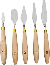 TEHAUX Stainless Steel Oil Painting Scrapper Knife Set 5 Pieces Wooden Handle for Artists