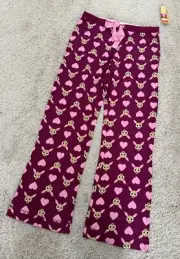 NWT Vintage Paul Frank Pajama Pants Women's Sz M Plum With Deer And Heart Print