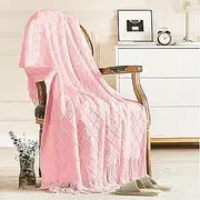 inhand ChristmasThrow Blankets for Couch, Soft Cozy Home Decor Knit Blanket with Tassel, Pink Lightweight Decorative Blankets and Throws, Farmhouse Valentine's Day Gifts for Men and Women, 50"x60"