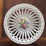 Vintage Herend Porcelain 4.5” Round Open Weave Basket 7372 Printemps Hungary