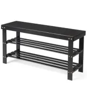 35.4'' Long Bamboo Shoe Storage Bench, 3-Tier Entryway Shoe Bench with Storag...