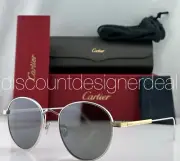 Cartier Round Sunglasses CT0009S 006 Silver Titanium Frame Silver Mirror Lens 53