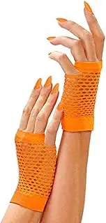 [W WIDMANN MILANO Party Fashion] Widmann 14726 - Fingerless Fishnet Gloves, Neon Orange, Accessory, 80s, Bad Taste Party, Theme Party, Carnival