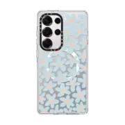 Galaxy S25 Ultra Clear Magnetic Case retro blue bold flower pattern