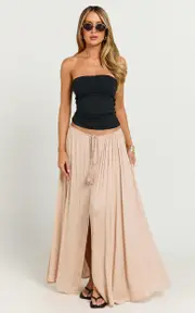 Under The Twilight Maxi Skirt - Thigh Split Skirt in Beige