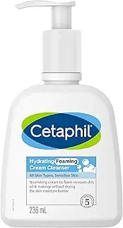 CETAPHIL Hydrating Foaming Cream Cleanser 236ml, Transformative Cream-to-foam Texture, For All Skin Types, Sensitive Skin, With Soothing Aloe, Hypoallergenic, Fragrance Free, Dermatologist Tested