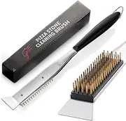 [Hans Grill] Cleaning Brush and Scraper for Pizza Stone/Oven | 17” 2-in-1 Tool with Non Scratch Heat Proof Brass Bristles and Stainless Steel Scraper | Heat Resistant Brush Head and Handle
