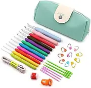 Crochet Hooks Set, 30Pcs Yarn Knitting Needles Sewing Tools, Knitting Needles Crochet Hooks Sewing Tools Set with Case for Arthritic Hands, Soft Handles Crochet Hooks, Aluminum Large-Eye Blunt Needles