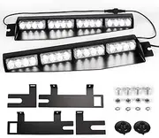 ASPL 32LED Visor Lights 26 Flash Patterns Windshield Emergency Hazard Warning Strobe Beacon Split Mount Deck Dash Lamp With Extend Bracket (White)