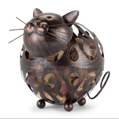 True Whiskers Cat Cork Holder Stainless Steel Rustic Finish Holds 40 Corks, NEW