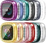 RICHONE 12-Pack Compatible with Fitbit Versa 4 & Sense 2 (2022) Screen Protector Case, Bling Diamonds Cover Soft TPU Bumper Smartwatch Accessories (12 Colors, Versa 4 & Sense 2)