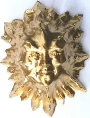 8" Handmade Miniature Golden Sun Wall Sculpture, by Claybraven