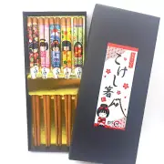Lot 5 Natural Bamboo Chopsticks Kokeshi Doll Pattern Made in Japan 23cm