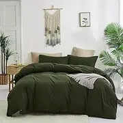 Cottonight Army Green 3 Pcs Comforter Set, Twin Bed Bedding Set with Microfiber Fill, Olive Green Quilt, Fashion Solid Color, Unisex, Minimalist, Summer Fall Winter All Seasons, Machine Wash