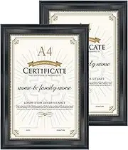 FramePro Degree Certificate Frame A4 Graduation Diploma Gold Bead University Award for Wall Mount and Tabletop Classic Black 2 Pcs