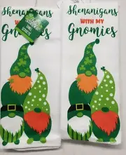 Set of 2 Microfiber Towels(15"x25")ST.PATRICK'S DAY,SHENANIGAN'S W/MY GNOMIES,GR