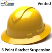 Pyramex Ridgeline Vented Full Brim Hard Hat with 6 pt suspension - Yellow
