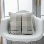 Rustic Lattice Cotton Linen Decorative Throw Pillow 18" x 18" Grey White Plaid