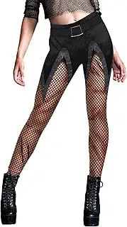 KieTeiiK Halloween Themed 3D Horror Printed Leggings for Women Faux Fishnet Pattern Stretch High Waist Pants Ankle Length Tights