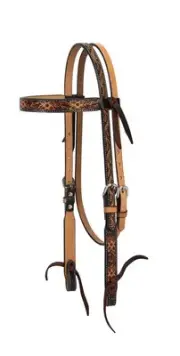 Turquoise Cross Floral Tooled Browband Headstall