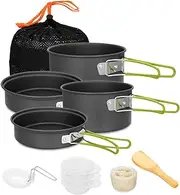 Gutsdoor Camping Cookware Set 2 Person Camping Gear Campfire Utensils Non-Stick Cooking Equipment Lightweight Stackable Pot Pan Bowls with Storage Bag for Outdoor Hiking (8 Piece/Set)