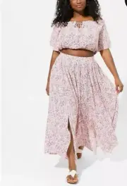 Torrid 1 Maxi Washable Gauze Off Shoulder Split Skirt Set 1x Plus Size
