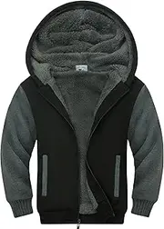 [Ceoutdoor] Fleece Jacket for Boys Sherpa Lined Hoodie Zip Up Sweatshirts Teenage Kids Winter Warm Coat Outwear, Size 6-15