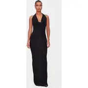 Black Soft Touch Cowl Neck Twist Back Detail Maxi Dress, Black